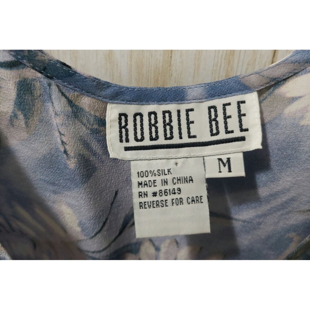 Robbie Bee Womens Blue Sleeveless Floral Print Silk Tank Top Medium~Lightweight - Picture 3 of 8